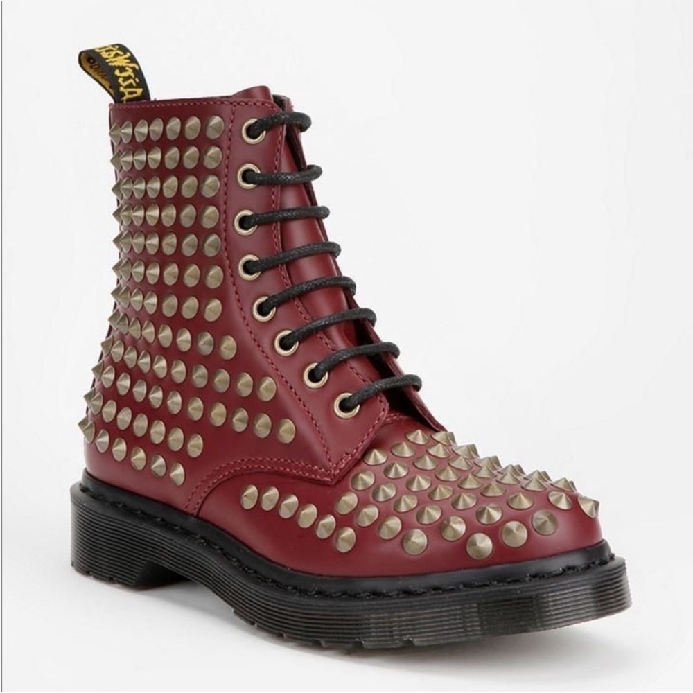 RARE: Dr. Martens Red and Gold Combat Moto Boots